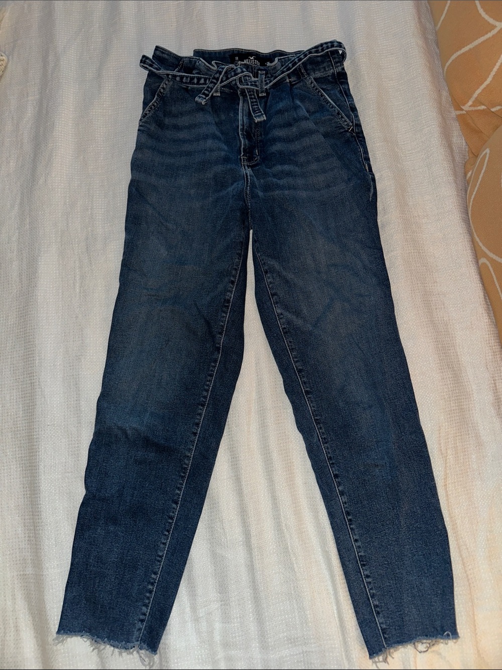 Hollister Dark Blue High-Rise Paperbag Jeans with Tie